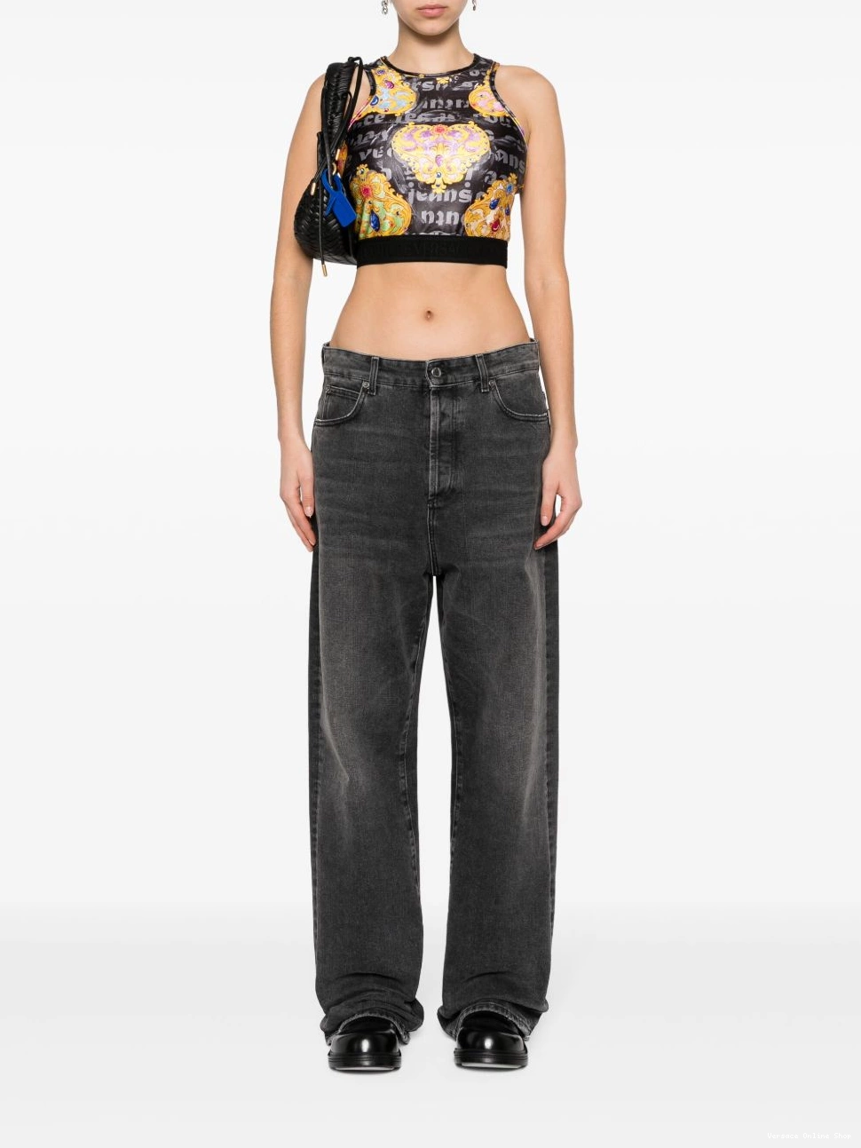 Affordable Jeans cropped printed Couture Versace Women top 0422